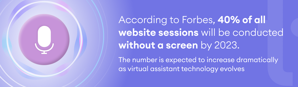 40% of all website sessions will be conducted without a screen by 2023. The number is expected to increase dramatically as virtual assistant technology evolves